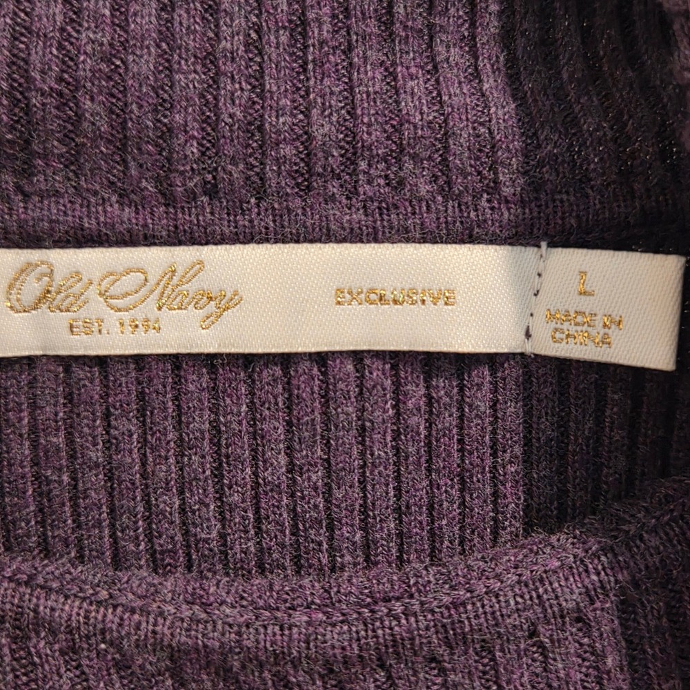 Vtg Old Navy Purple Plum Ribbed Turtleneck Sweater 100% Cotton Y2K Women Large - Picture 2 of 5